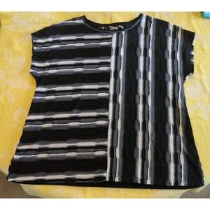 Chicos Shirt Womens 3 Extra Large Black & White Textured Tank Oversized Blouse